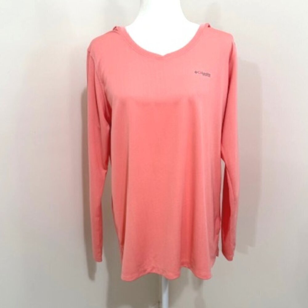 Columbia PFG Omni-Shade Pink Long Sleeve Hooded Shirt Women's Size XL